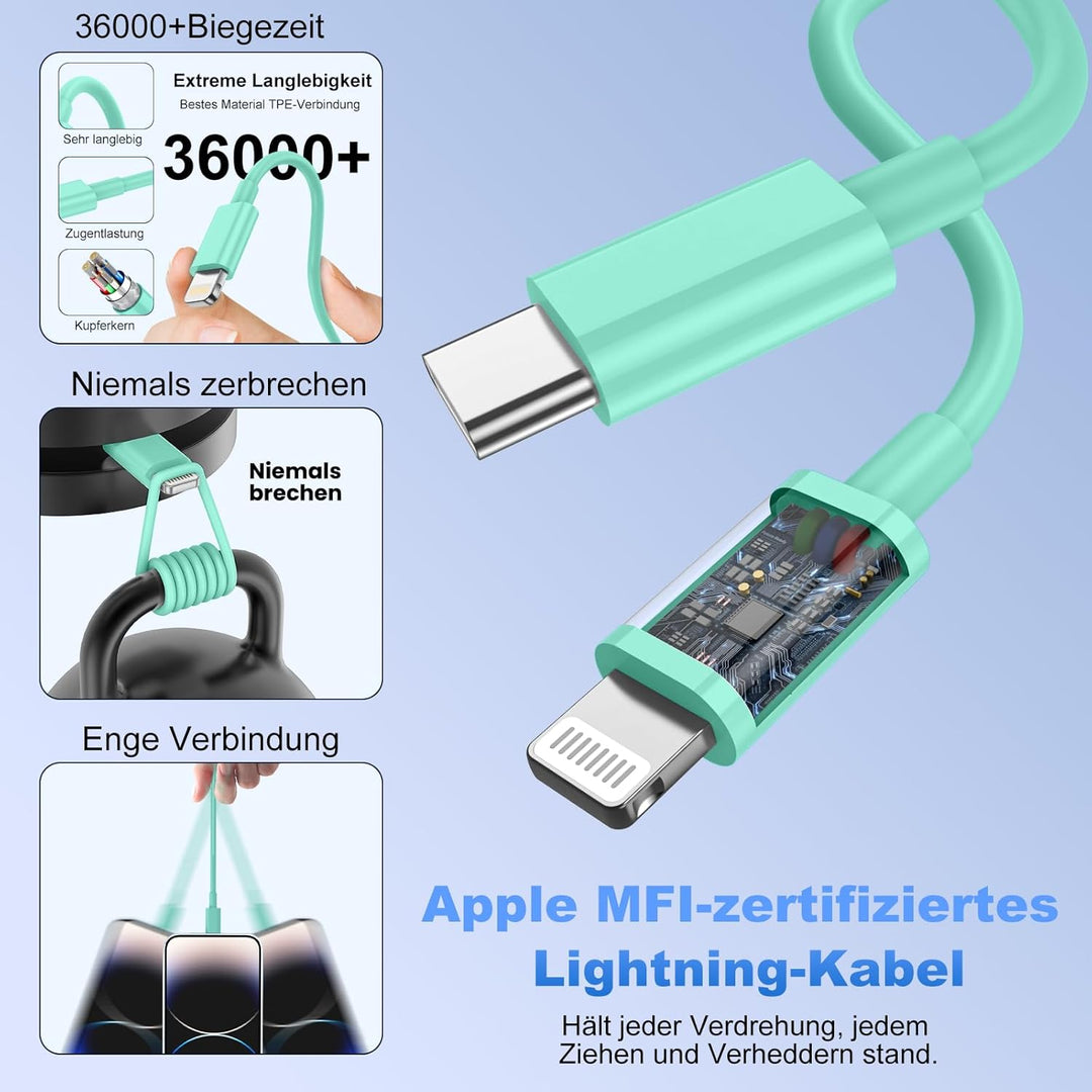 iPhone Ladekabel, [MFi-Zertifiziert] 2er 20W Pack iPhone Ladegerät Apple Ladekabel 2M,USBC Schnellla