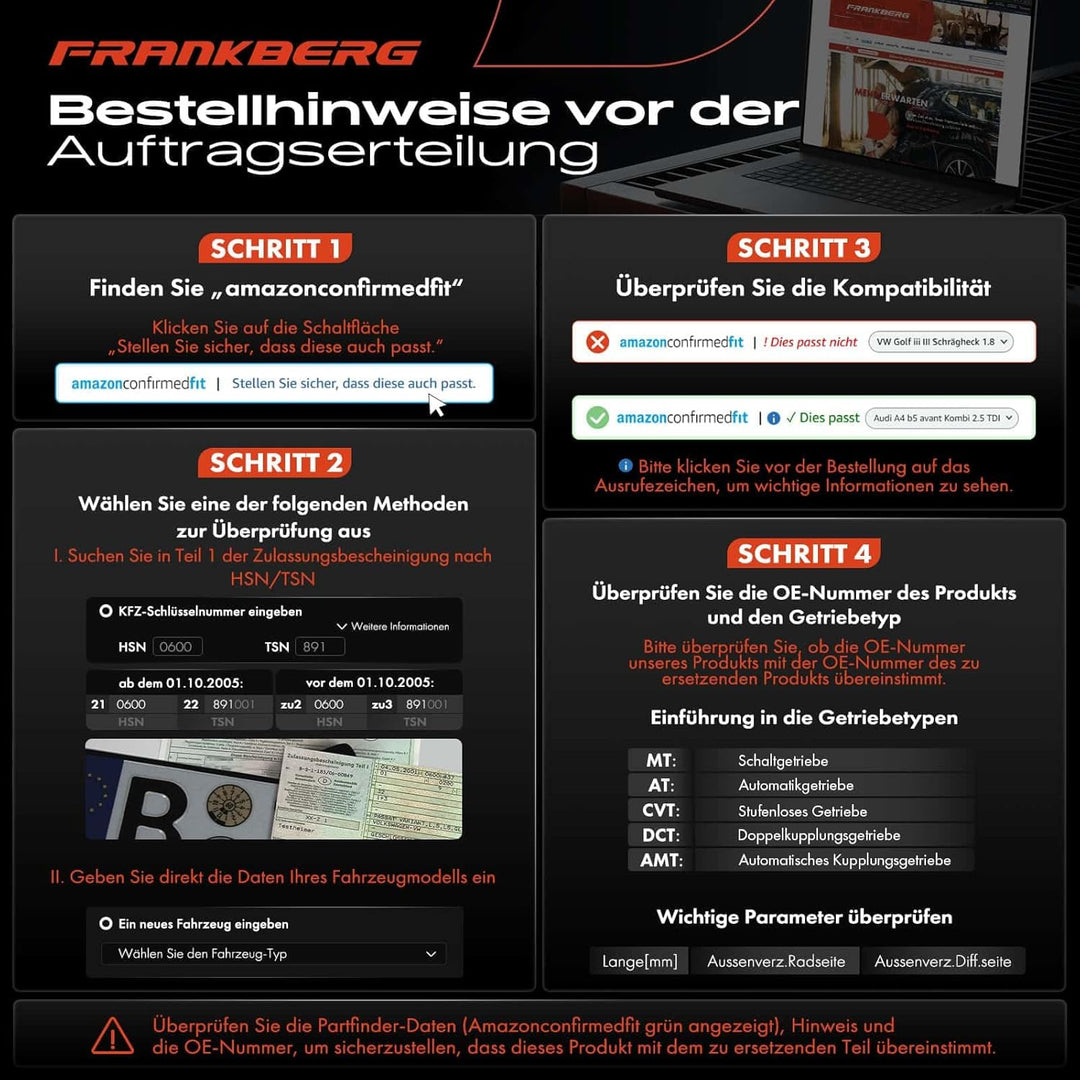 Frankberg 1x Antriebswelle Hinterachse Kompatibel mit S60 II 134 S80 II 124 V60 I 155 157 XC60 156 2