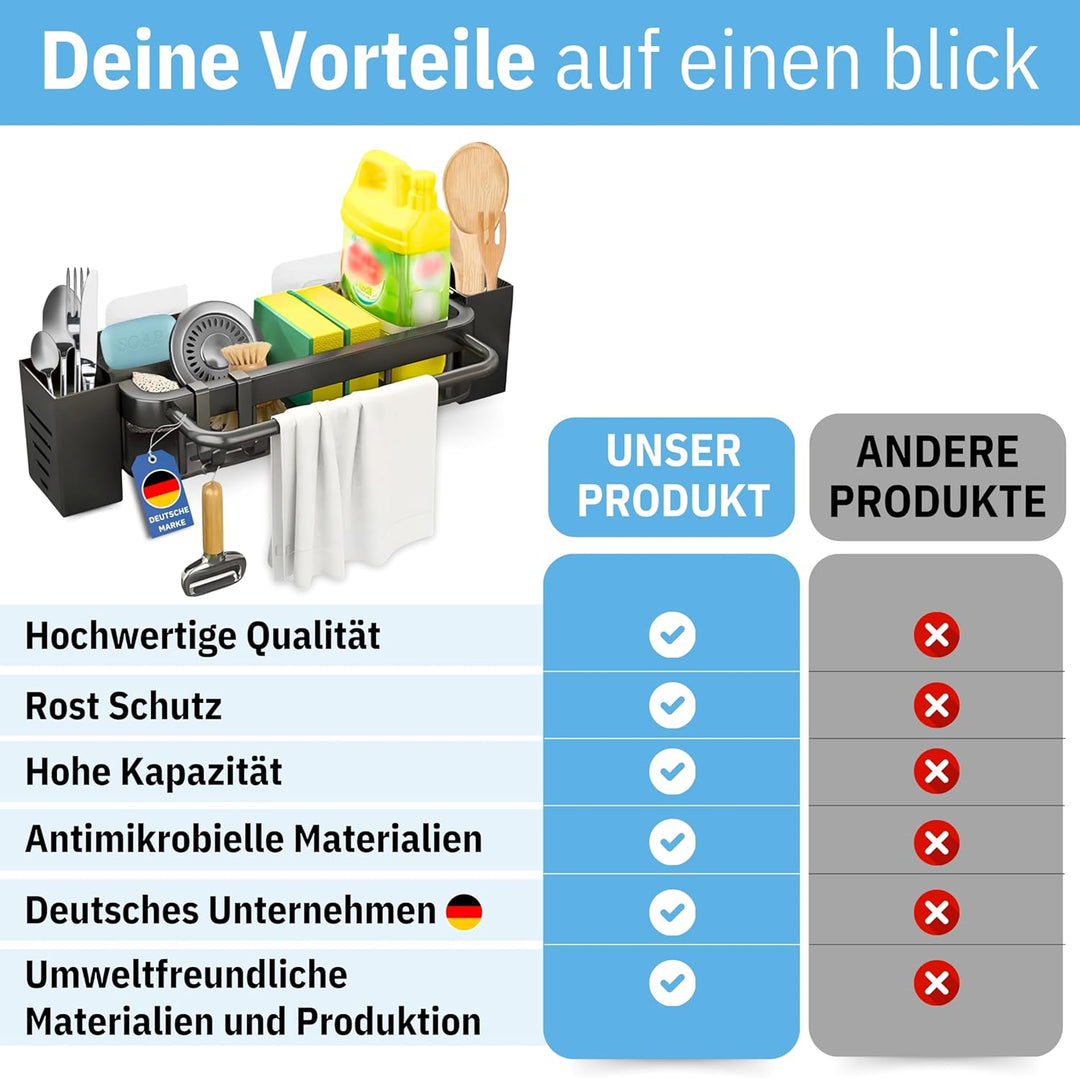Küchen Spülbecken Organizer Schwarz Spülmittelspender Schwammhalter Küchenutensilienhalter Badezimme