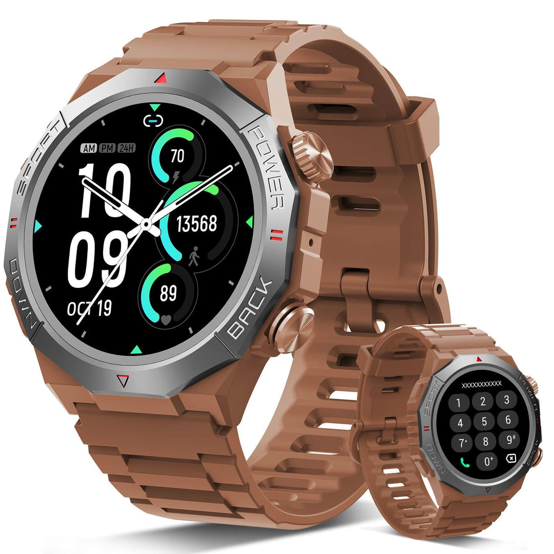 Militär Smartwatch Herren Damen, Smart Watch mitTelefonfunktion 1,39" Touchscreen, Herzfrequenzmonit