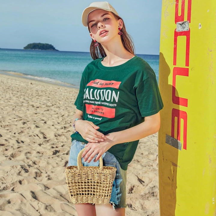 NICOLE & DORIS Stroh Umhängetasche Damen Strohtaschen Sommer Strandtasche Schultertasche Klein Handy