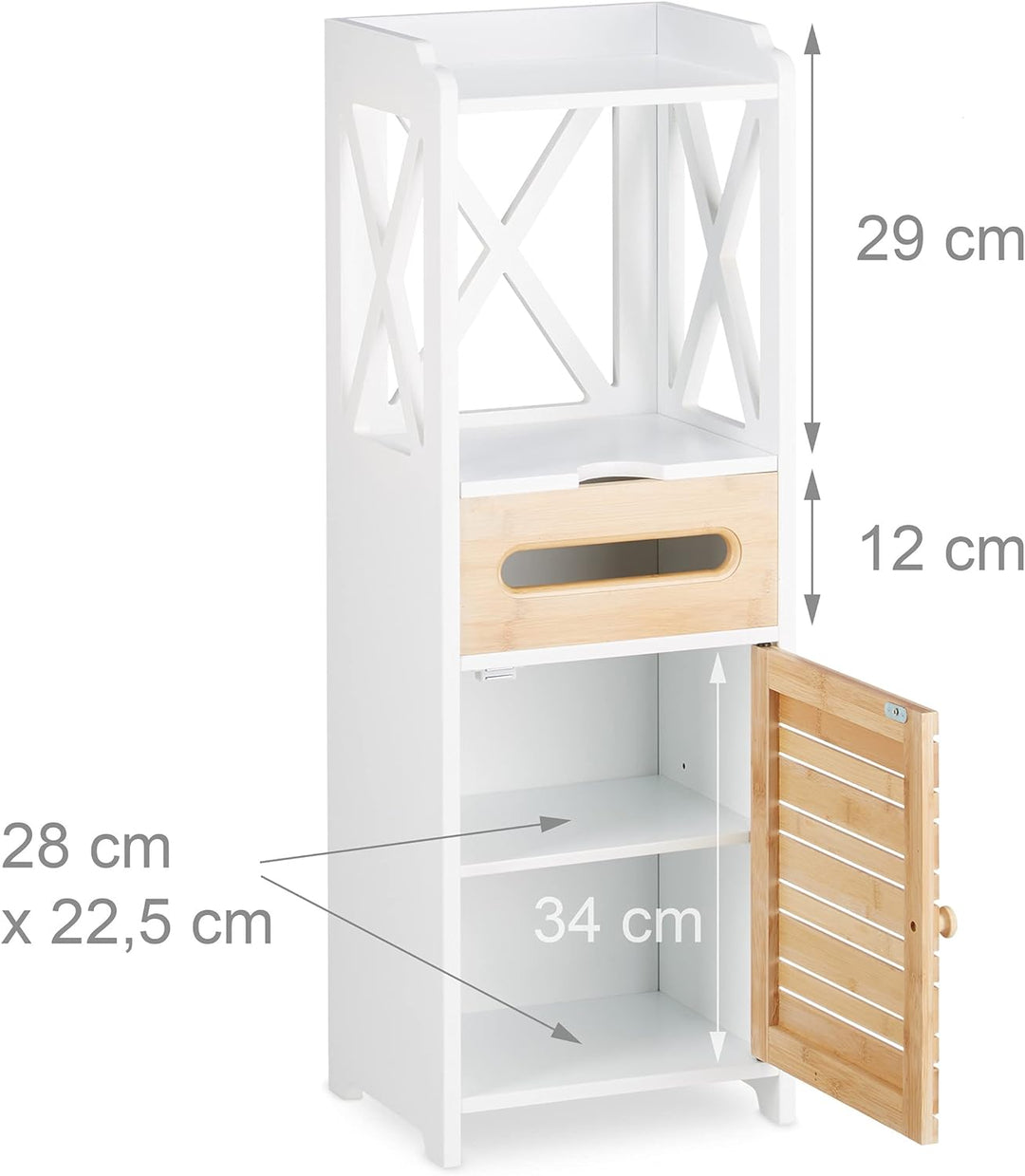 Relaxdays Beistellschrank klein mit 5 Ablagen, Mehrzweckschrank für Küche und Bad, schmaler Nische R