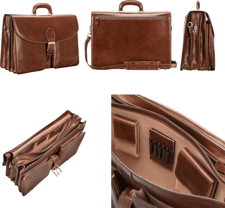 Maxwell Scott Hochwertige Herren Leder Aktentasche Tomacelli3 in Cognac Braun, Cognac Braun