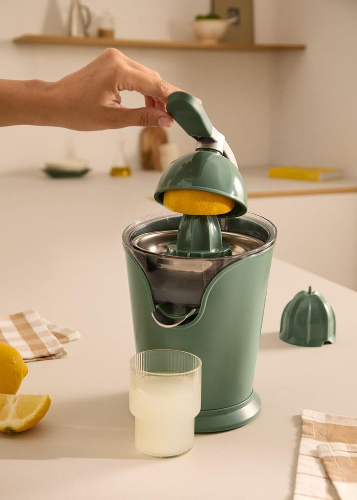 CREATE/JUICER PRESS/Elektrische Zitruspresse mit Hebel in Salbeigrün/Spritzfrei, 250ml Behälter, Fru