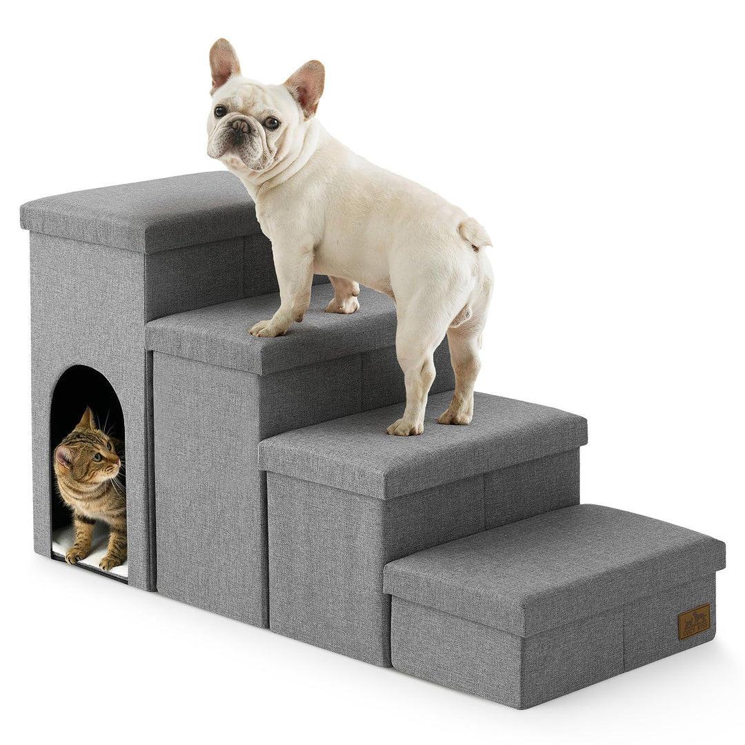 COZY KISS Hundetreppe für Kleine Hunde mit Stauraum und Katzenöffnung, Breite Haustiertreppe Faltbar