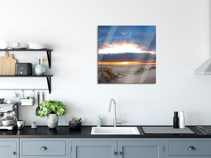 Pixxprint Glasbild | Wandbild auf Echtglas | Sanddüne an der Nordsee | 50x50 cm | inkl. Aufhängung u