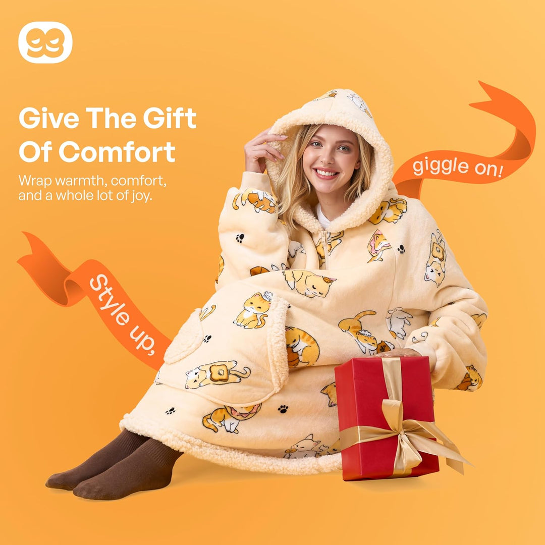 Giggling Getup tragbare Decken Hoodie – Übergrosse Flanell Sherpa Fleece Sweatshirt Decke für Erwach
