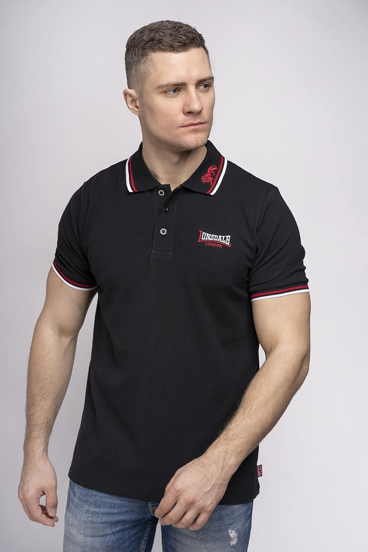 Lonsdale Herren kurzarm Polohemd Lion XXL Black / Dark Red / White, XXL Black / Dark Red / White