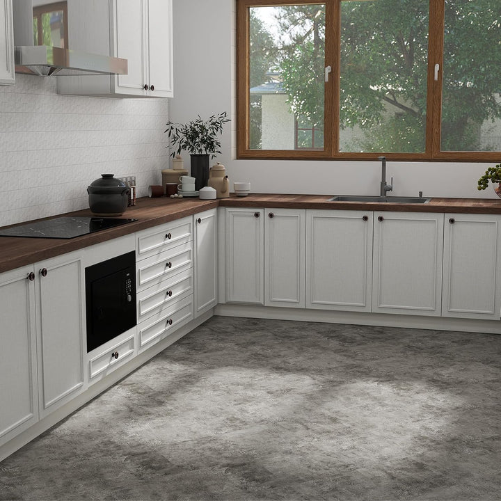 Mulgreat PVC-Boden Selbstklebende Vinyl-Fliesen, Vinylboden Hell Grau Pattern Stein Muster-60,96 cm