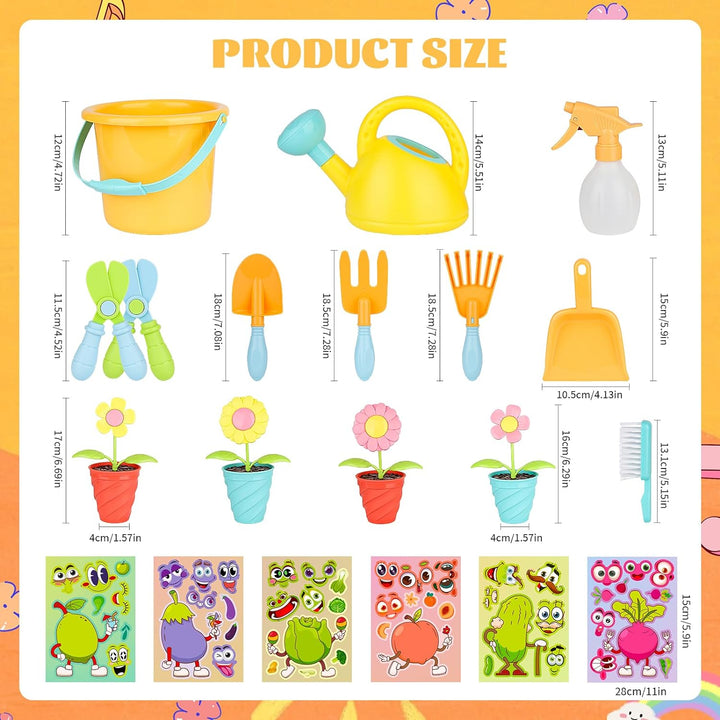 YAOZUP 24 Stück Kinder Gartengeräte Spielzeug mit Aufklebern, Gartenspielzeug Kinder, Sandspielzeug