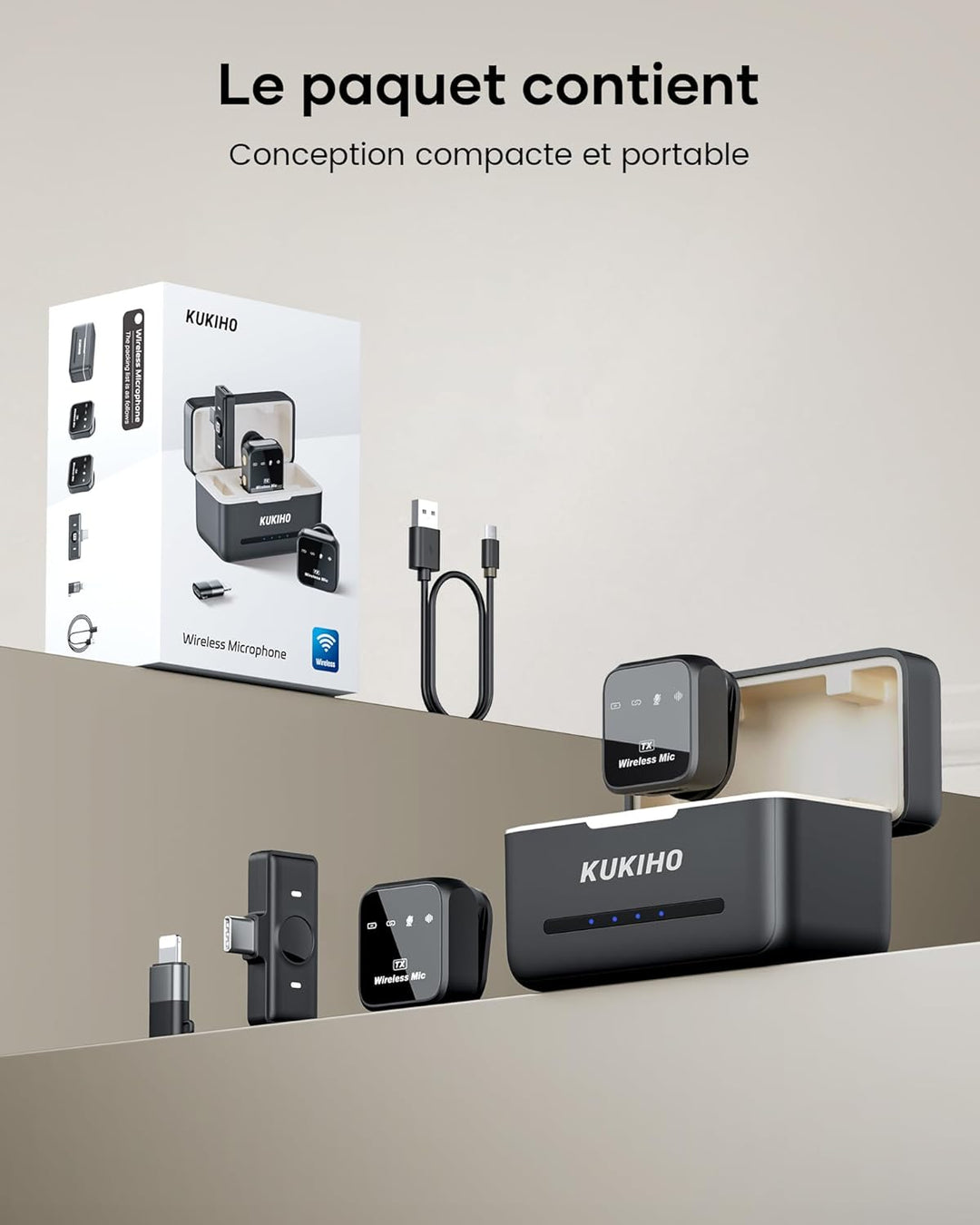 KUKIHO Kabelloses Lavalier Mikrofon mit Ladekoffer, 50m Reichweite
