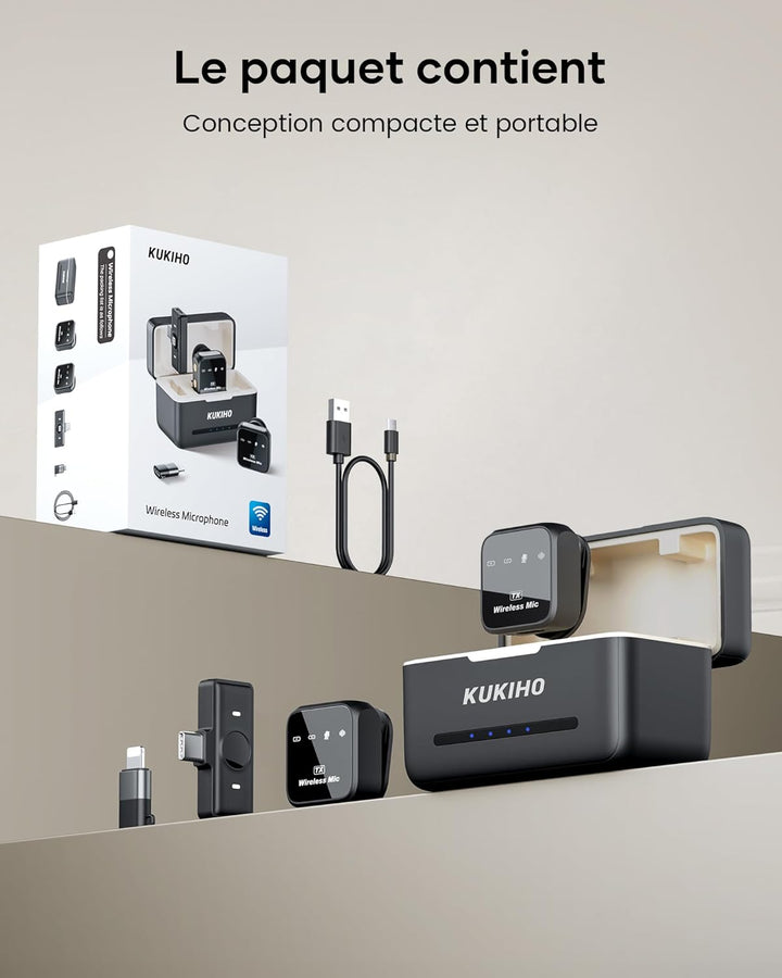KUKIHO Kabelloses Lavalier Mikrofon mit Ladekoffer, 50m Reichweite
