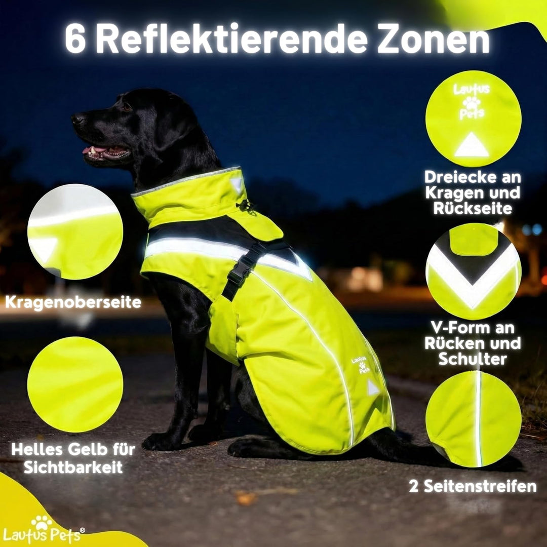 Hunderegenmantel - Wasserdicht, Reflektierend, Hellgelb mit Geschirrloch (S, Gelb) Gelb S, Gelb S