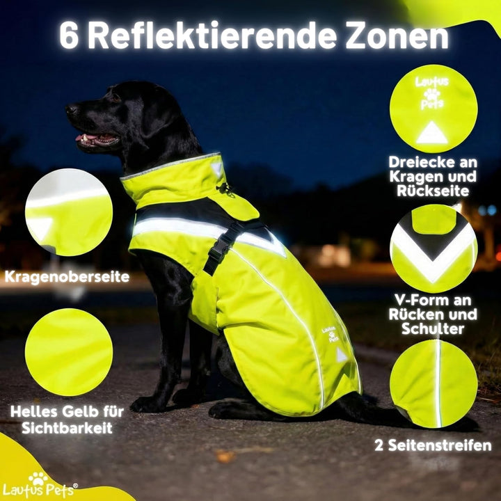 Hunderegenmantel - Wasserdicht, Reflektierend, Hellgelb mit Geschirrloch (S, Gelb) Gelb S, Gelb S