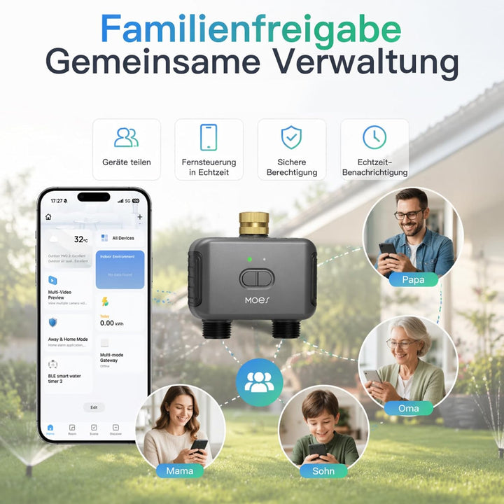 Bewässerungscomputer WLAN 2 Ausgänge für Gartenbewässerung,Messing-Einlass