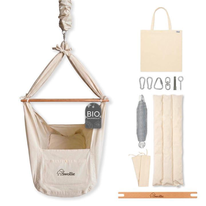 Premium Federwiege beige | für Babys ab Geburt bis 15 Kg | Bio-Baumwolle