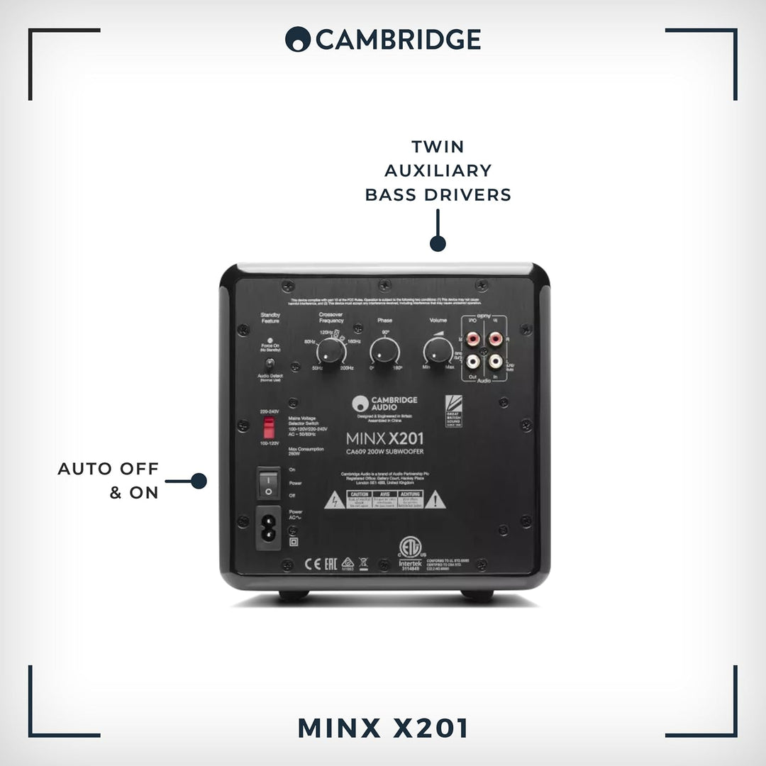Cambridge Audio Minx X201-200 Watt Aktiv-Subwoofer mit Zwei zusätzlichen Basstreibern und voll einst