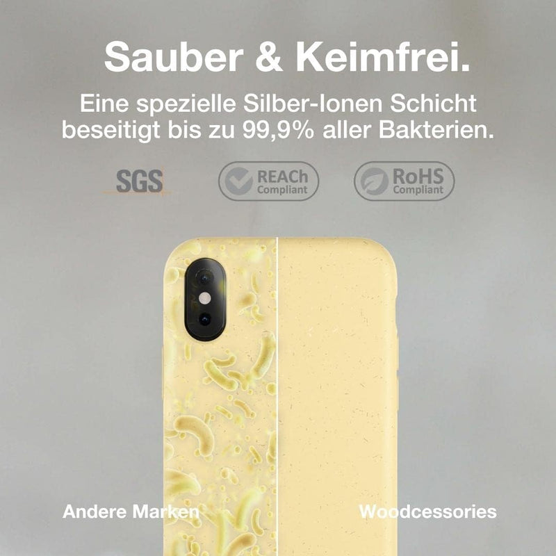 Woodcessories - Antibakterielle Bio Hülle kompatibel mit iPhone XS Hülle gelb, iPhone X Hülle gelb -