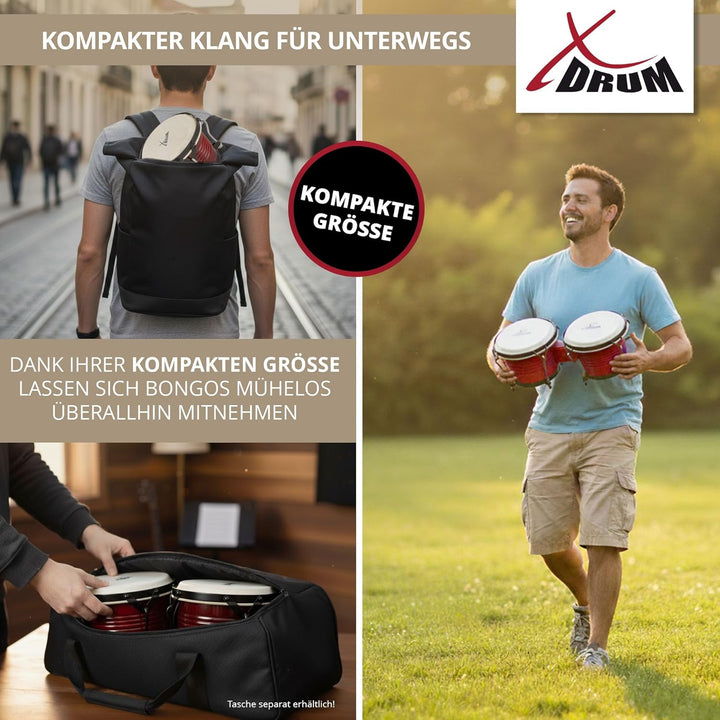 XDrum Bongos Pro Weinrot - 2 Trommeln mit 6,5" (17 cm) und 7,5" (20 cm) Durchmesser - Bongotrommeln