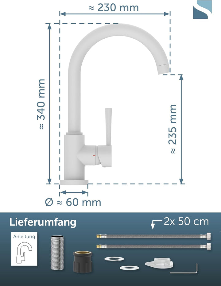 SCHÜTTE 79161 Küchenarmatur CORNWALL, 360 Grad schwenkbarer Wasserhahn Küche, Mischbatterie für die