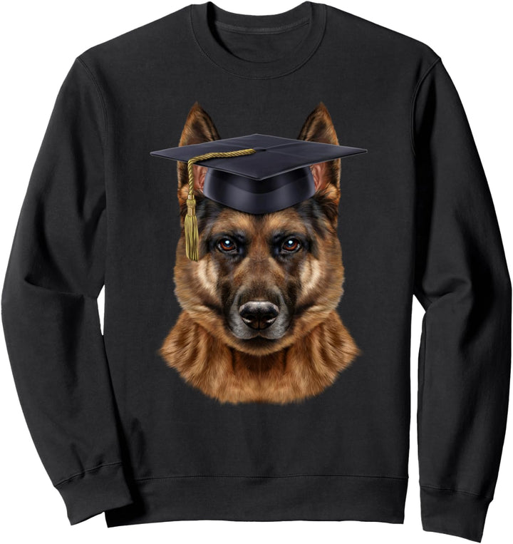 Deutscher Schäferhund trägt eine Abschlusskappe Sweatshirt