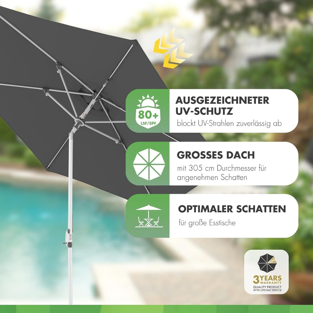 Doppler Sonnenschirm AluPro Neo Kurbel 305cm I 6-eckiger Sonnenschirm für Balkon & Terrasse I Schirm