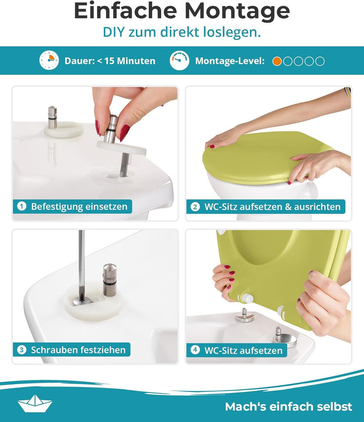 Calmwaters® Premium WC Sitz einfache Montage, Toilettendeckel bis 250 kg, Made in EU, antibakteriell