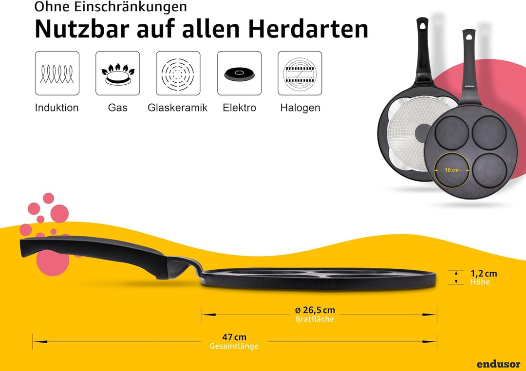 endusor Pancake Pfanne Spiegeleipfanne - Ø26cm mit [PowerShield]-Beschichtung | Induktion Ceran Gas