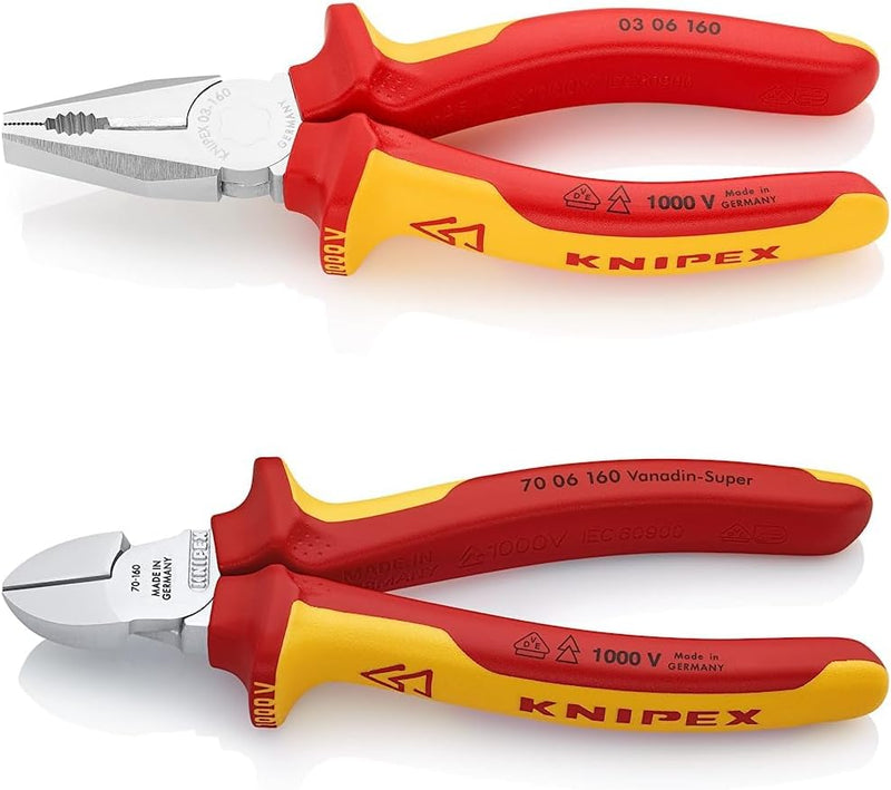 Knipex Kombizange verchromt, isoliert mit Mehrkomponenten-Hüllen, VDE-geprüft 160 mm 03 06 160 + Kni