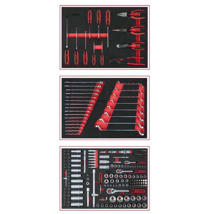 KS Tools 713.0215 Universal-Systemeinlagen-Satz für 3 Schubladen mit 215 Premium-Werkzeugen