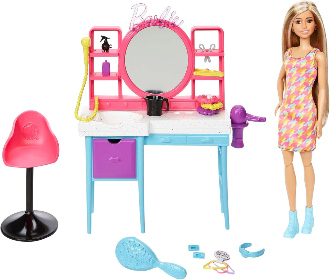 BARBIE Totally Hair Spielset - Puppe, Frisiertisch, 15+ Accessoires, Farbwechseleffekt, für Kinder a