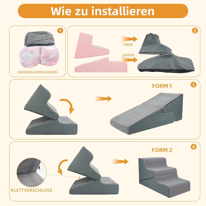 Nepfaivy Hundetreppe für Kleine Hunde 3 Stufen - 2-in-1 Hunde Treppe Hunderampe für Bett und Sofa, H