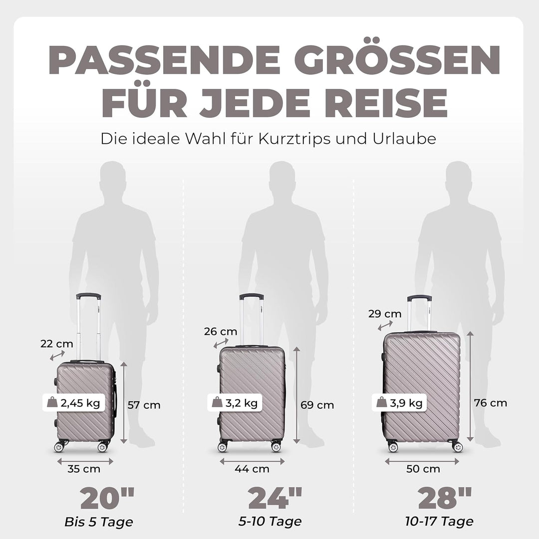 3erKoffersetXXL Komplettpaket – Sichere und leichte ABS Hartschalenkoffer 20"24"28" mit Rollen – Rei