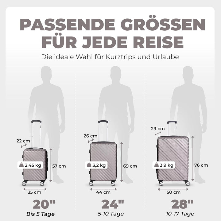 3erKoffersetXXL Komplettpaket – Sichere und leichte ABS Hartschalenkoffer 20"24"28" mit Rollen – Rei