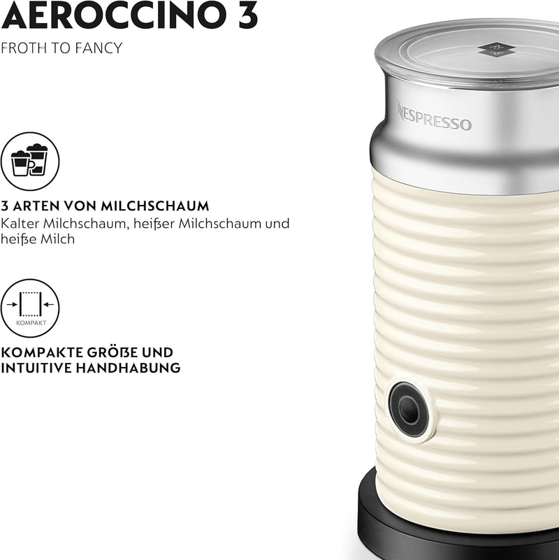 NESPRESSO Aeroccino3 Milchaufschäumer, Elektrischer Milchaufschäumer für 120 ml cremigen Milchschaum