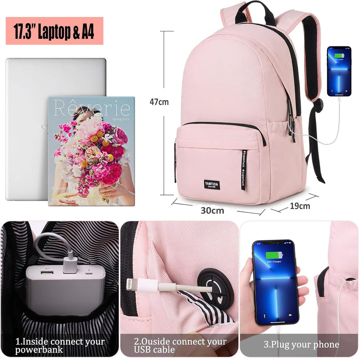 YAMTION 17.3" Schulrucksack Mädchen Teenager Rucksack Frauen für Uni Studium Freizeit,Rucksack Schul