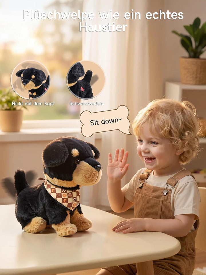OR OR TU Sprachgesteuerte Hund Spielzeug Kinder Plüsch Hunde | Rottweiler, Singen, Bellen, Laufen un