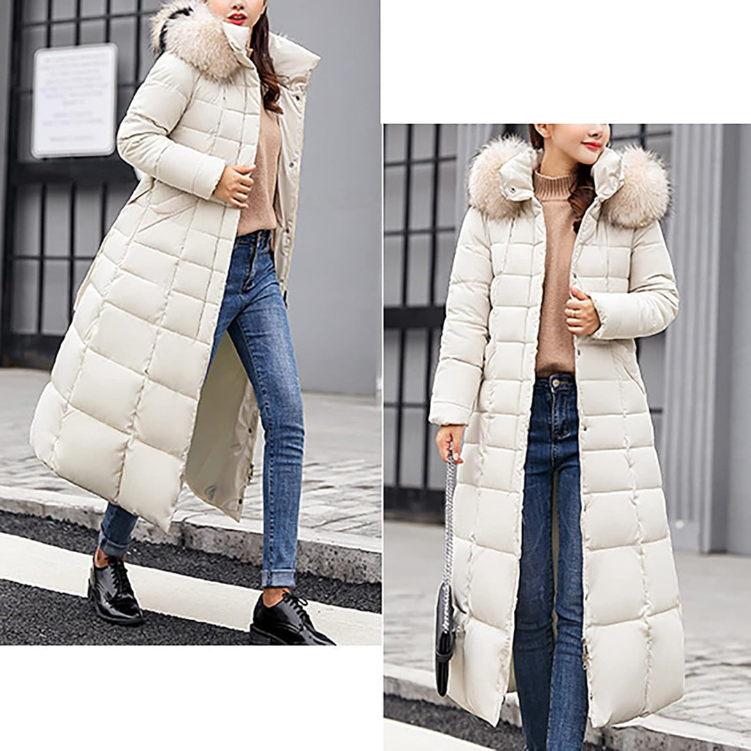 Ansenesna Steppjacke Damen Lang Mit Fellkapuze Winter Elegant Winterjacke Frauen Kapuze Dicke Daunen
