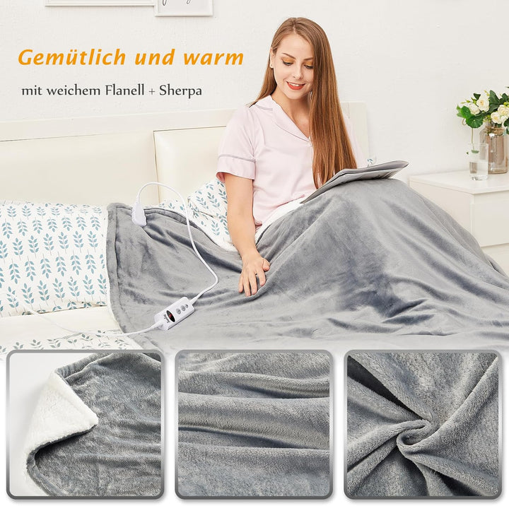 Heizdecke mit Abschaltautomatik, 130x160cm, 10 Heizstufen Up-to-9 Stunden Auto-Off-Timer Überhitzung