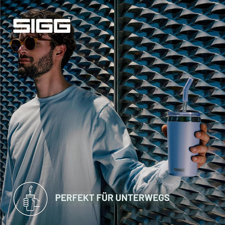 SIGG - Isolierbecher - Travel Mug Helia - Mit wiederverwendbarem Glastrinkhalm &amp; Reinigungsbürste -