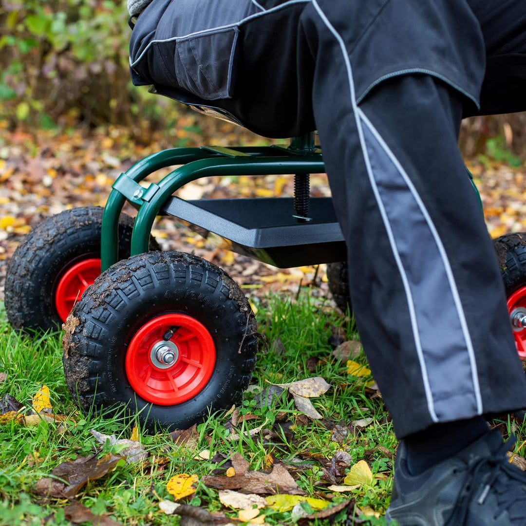 UPP Rollsitz Outdoor Deluxe - mit Schutzhülle | Gartenhocker,Gartensitz aus Stahl - breite Gummireif