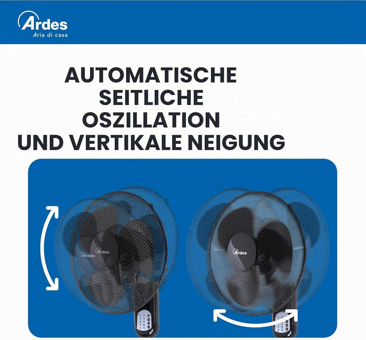 ARDES - AR5W40R Wandventilator mit 3 rotierenden Flügeln (40 cm), Fernbedienung, automatische Oszill
