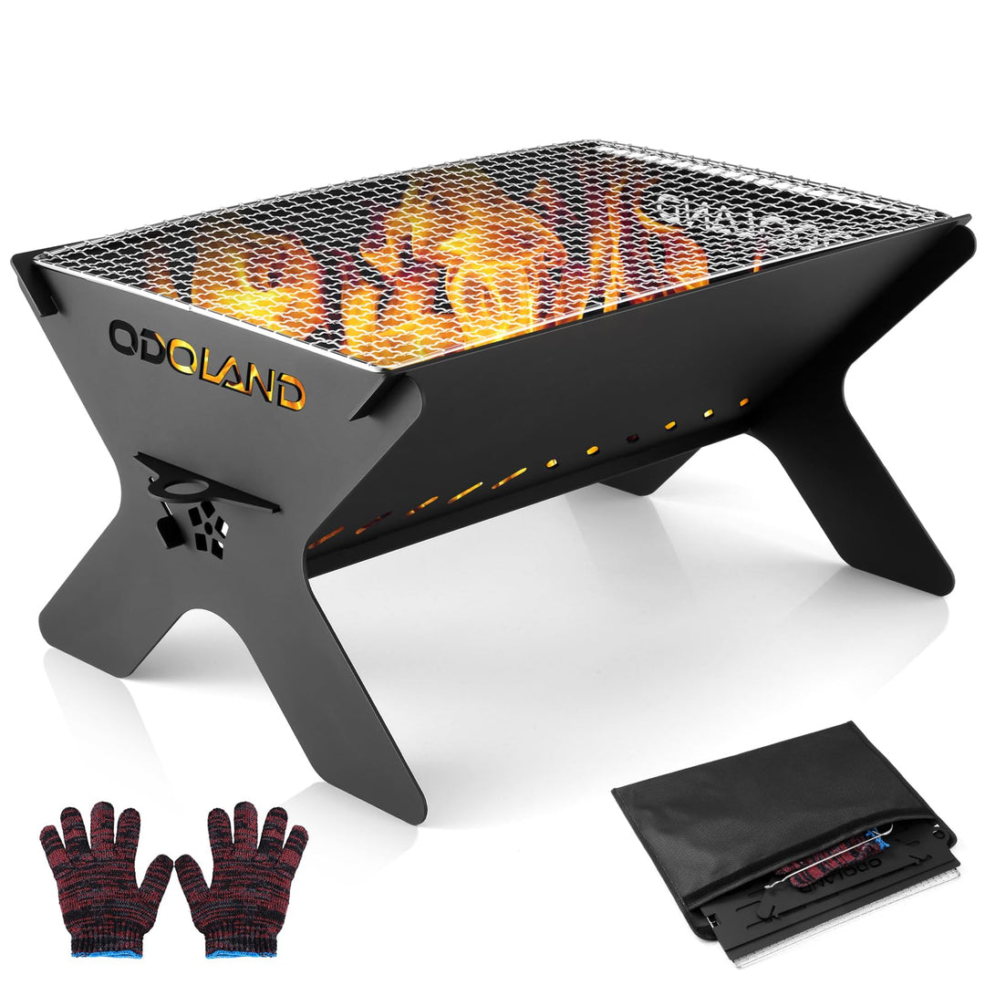 Odoland Camping-Feuerstelle, tragbare Feuerstelle für Camping, 2 in 1 Holzfeuerstelle, Grill mit abn