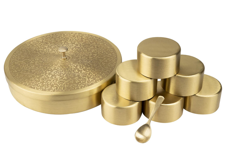 Masala-Box-Set aus reinem Messing, mit Löffel, 80 ml, für Lebensmittel, Gewürz, Aufbewahrungsbox, Ma