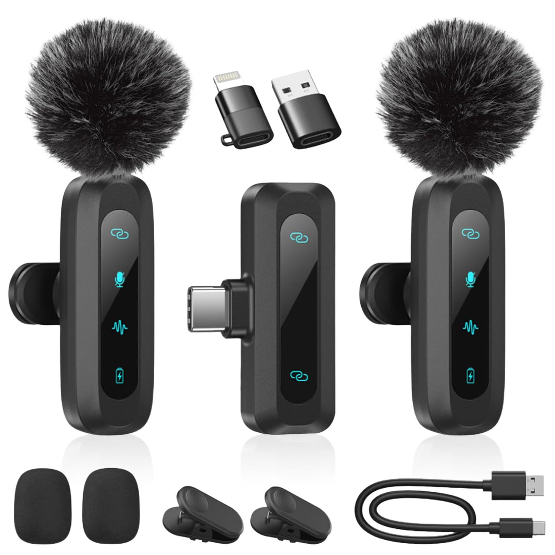 PZCC Kabelloses Lavalier-Mikrofon für iPhone, iPad, Android-Telefon, 2 Stück Krawattenmikrofon für G