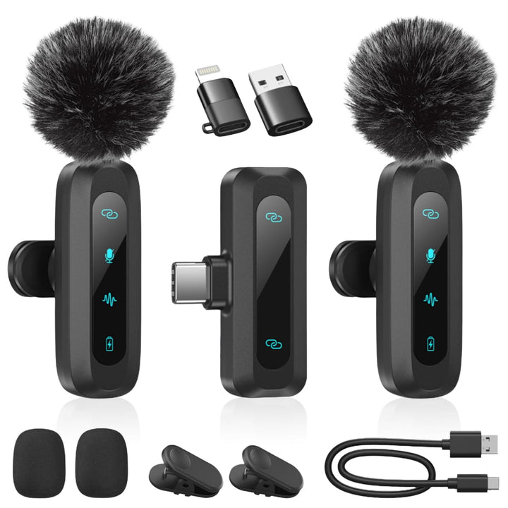 PZCC Kabelloses Lavalier-Mikrofon für iPhone, iPad, Android-Telefon, 2 Stück Krawattenmikrofon für G