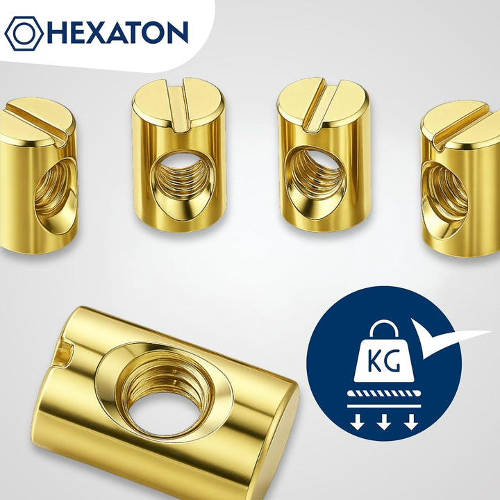 HEXATON Symmetrisch Quermutterbolzen Kreuzdübel Zylindermuttern - M6 x 10 x 13 mm - 50 Stück - Stahl