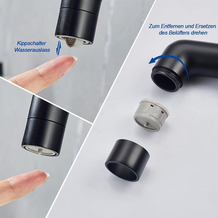 Wasserhahn Bad LakeBayMZC Hoch Schwarz mit Auslaufhöhe 203 mm, Messing Armatur Badezimmer mit 360° d