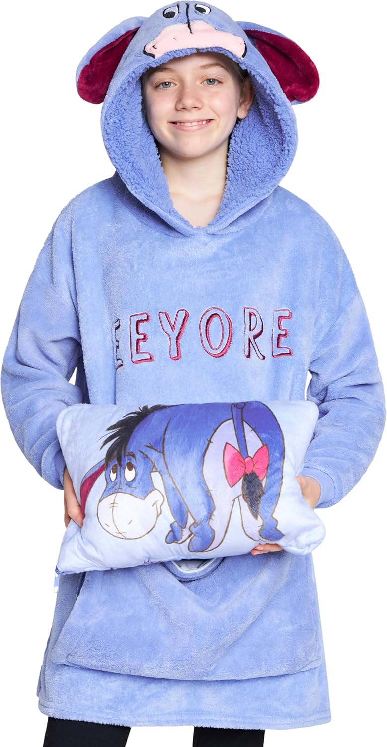 Disney Übergrosse Kapuzenpullover Mädchen 2-in-1 Kissen Hoodie, Sherpa-Kapuze & 3D-Ohren One Size -