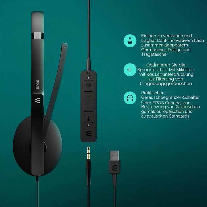 EPOS Adapt 165T USB II Headset: Überlegene Klangqualität, Microsoft Teams Zertifiziert, Multi-Geräte